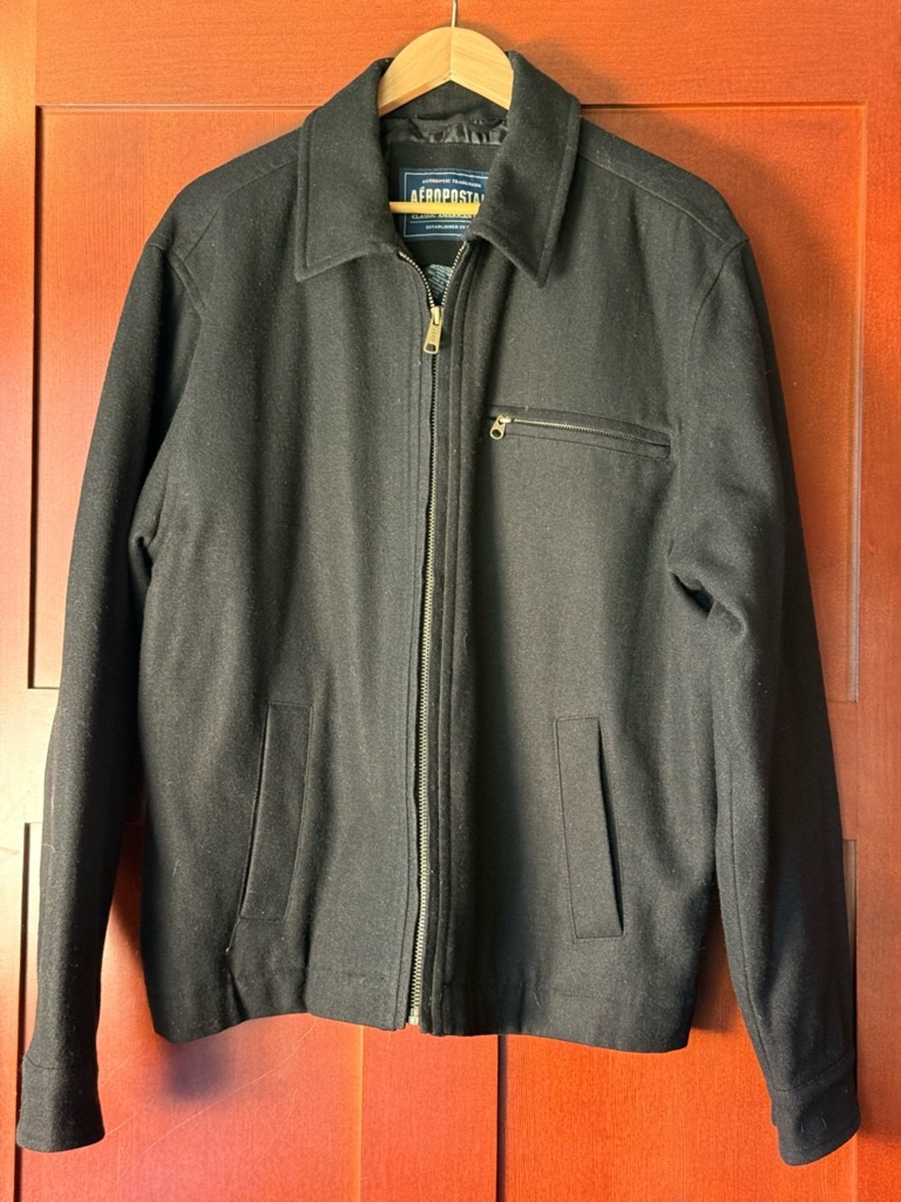 Aeropostale Vintage Men's Black Wool Blend Zip-Up Jacket Size Large